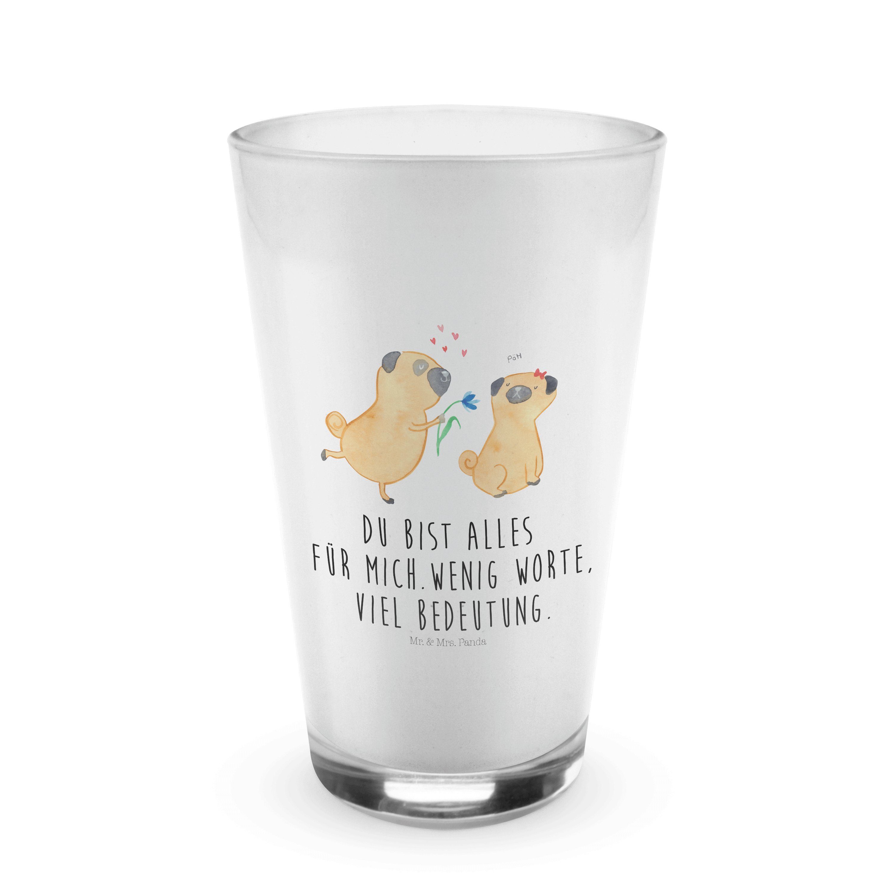 Mr. & Mrs. Panda Glas Mops verliebt - Transparent - Geschenk, Latte Macchiato, Cappuccino T, Premium Glas