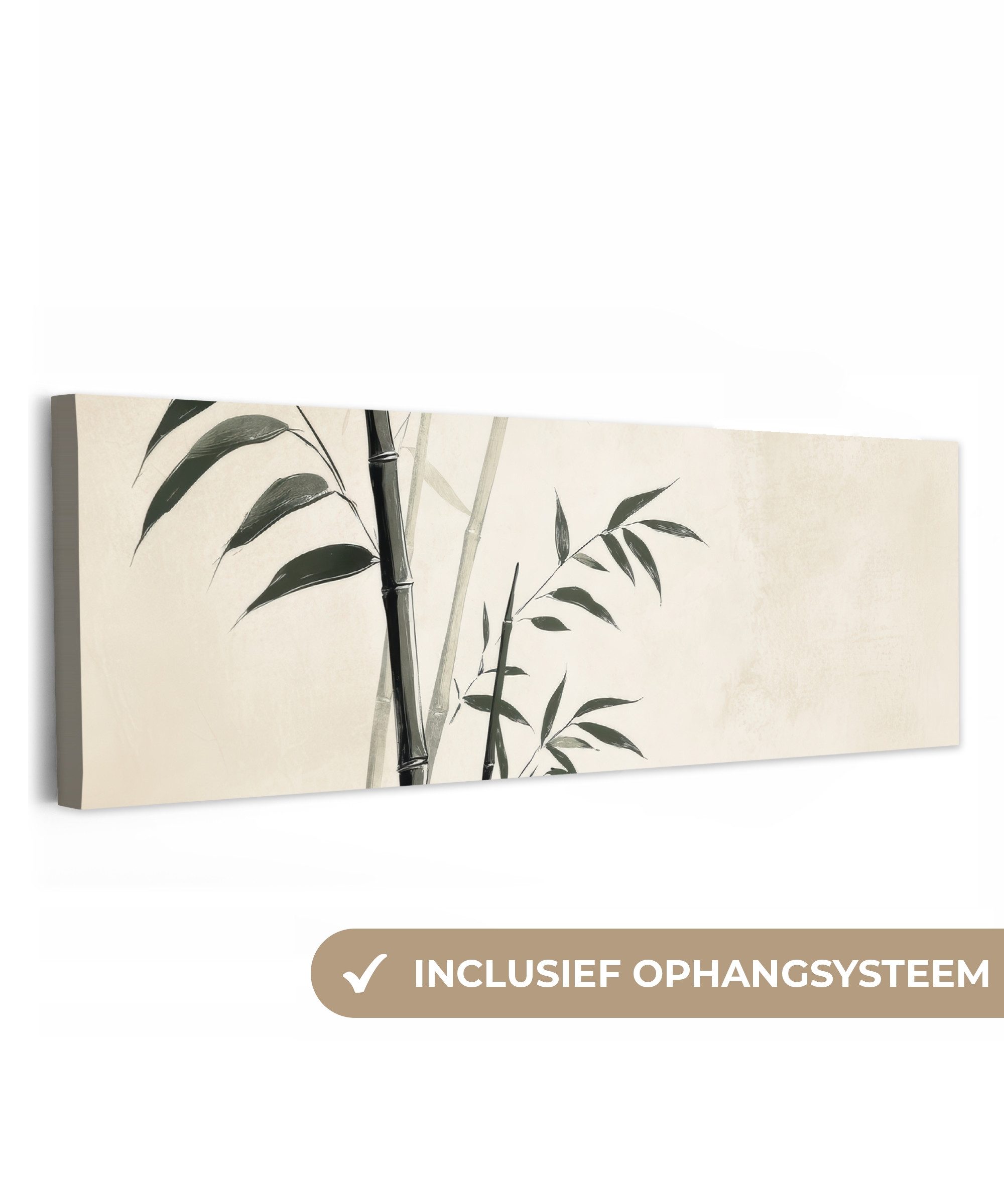 OneMillionCanvasses® Leinwandbild Panorama Japandi - Bambus - Beige, Fotodruck (1 St), Wandbild, Deko Schlafzimmer Wohnzimmer Flur 60x20 cm