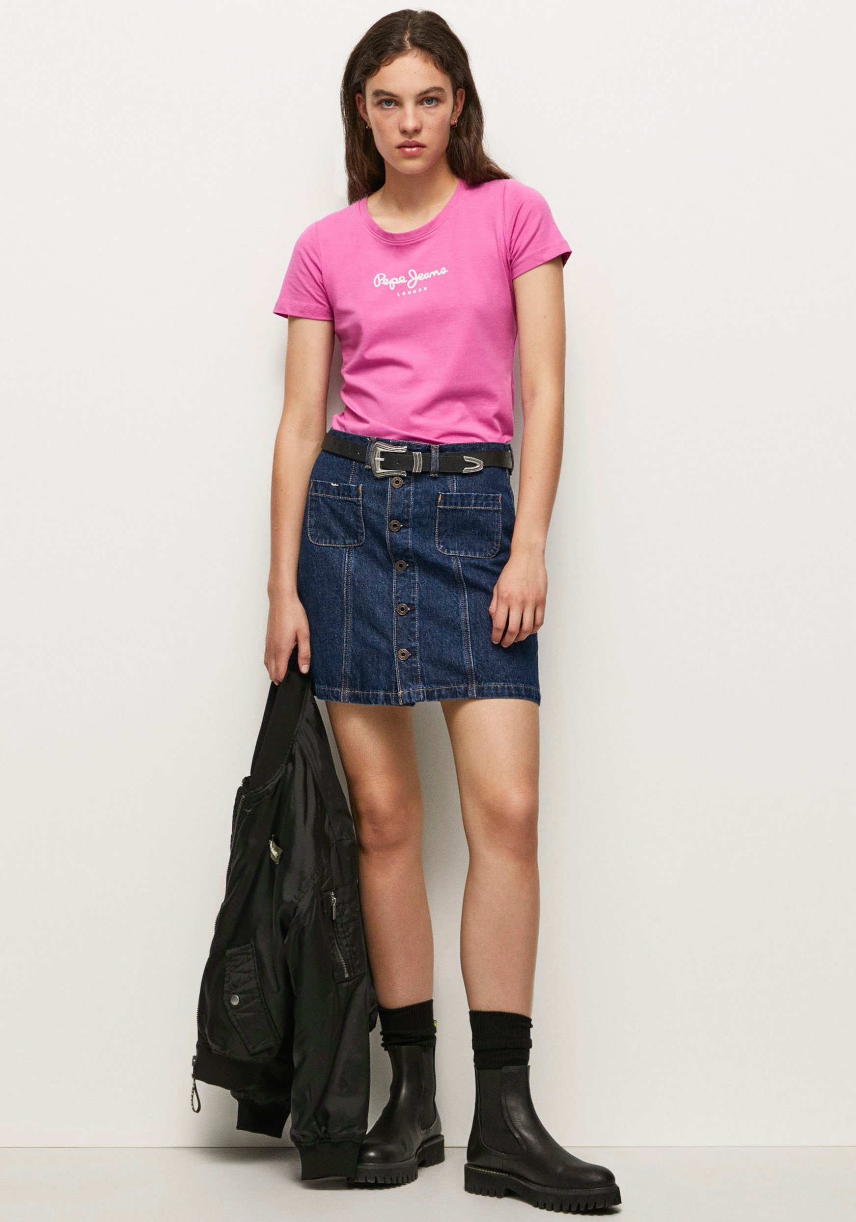 Jeans Passform 363ENGLISH Optik T-Shirt Pepe unifarbener in schlichter figurbetonter und VIOLETTE ROSE in