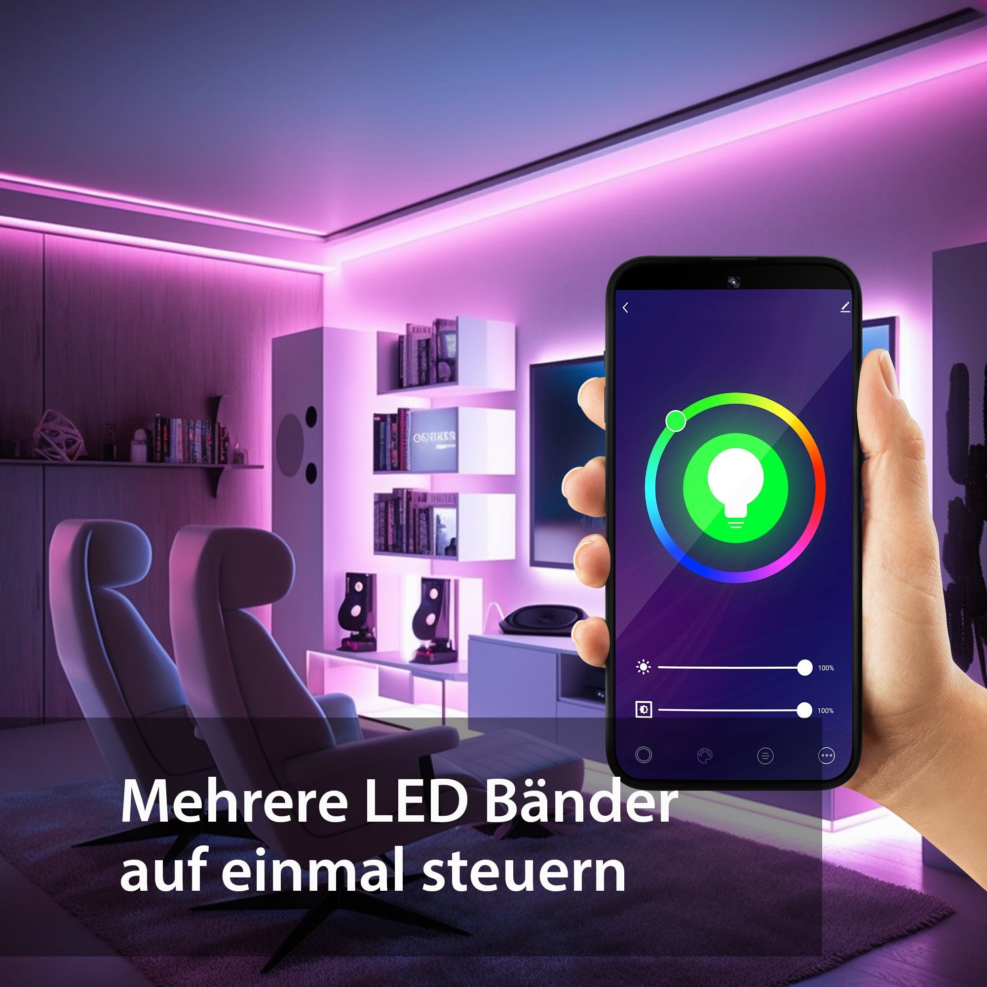 XCOAST LED-Streifen 2m SMARTES SELBSTKLEBENDES LED BAND, dimmbar, 90cm Netz günstig online kaufen