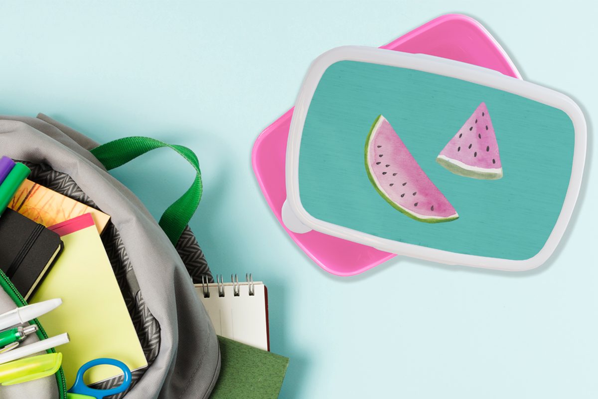 MuchoWow Lunchbox Obst Brotdose Erwachsene, Wassermelone Snackbox, Blau, Mädchen, Kunststoff - für (2-tlg), Kunststoff, Kinder, Brotbox rosa 