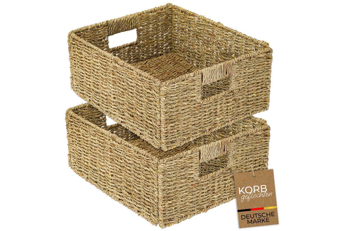HMF Regalkorb Aufbewahrungskorb passend für KALLAX halbes Fach, Korb geflochten aus Seegras mit Griffen, 30 x 34 x 15 cm
