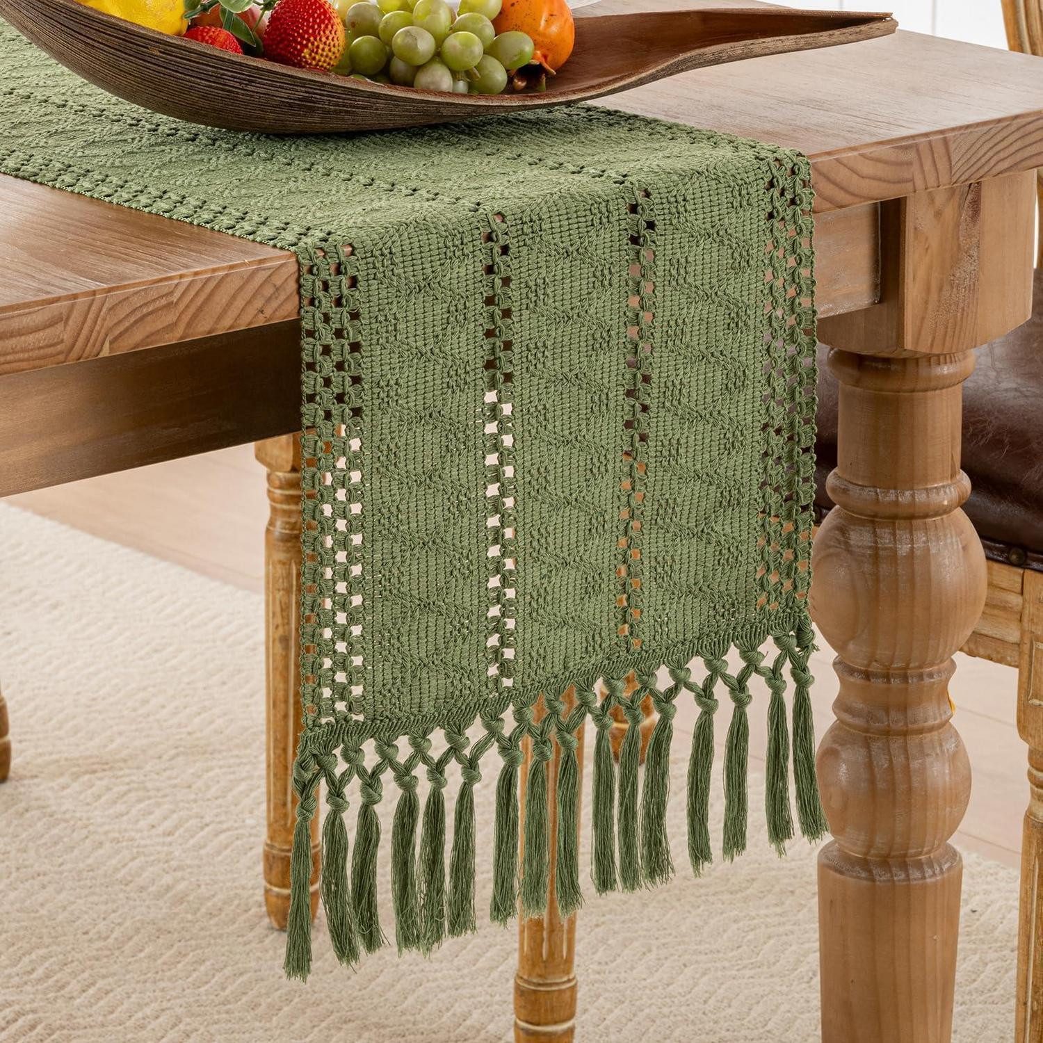 LuxusKollektion Tischläufer Tischläufer Makramee Grün 30x180cm