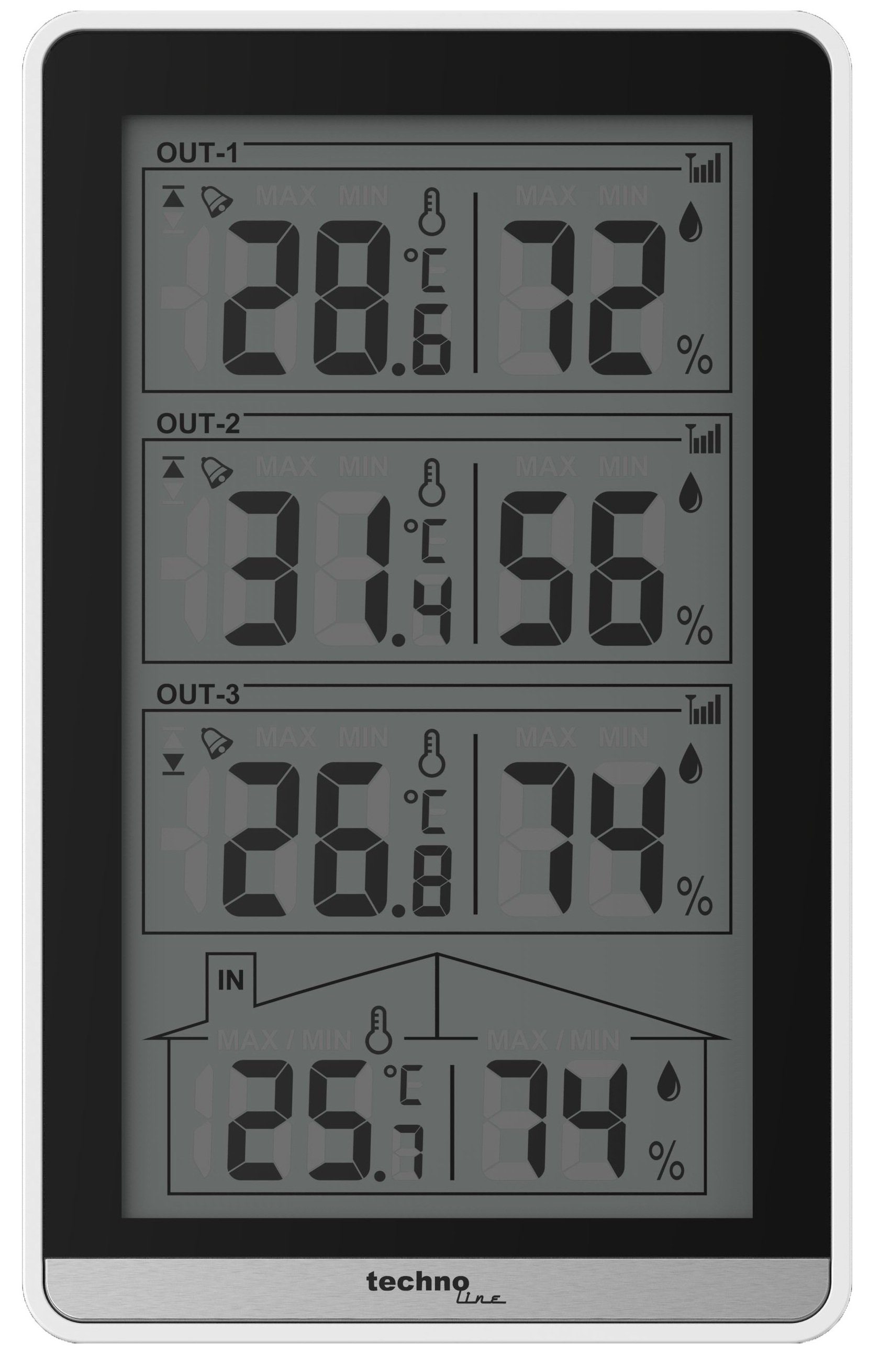 technoline WS 7060 Wetterstation (inklusive 3 Außensensoren, 3x Anzeige für Temperatur und Luftfeuchte)