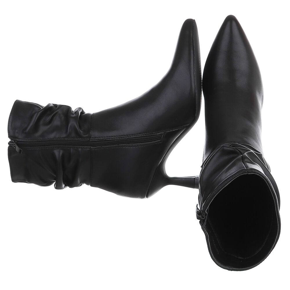 Ital-Design Damen Stiefelette mit High Heel und gerafftem Schaft Stiefelette (92002558) Pfennig-/Stilettoabsatz Stiefeletten in Schwarz