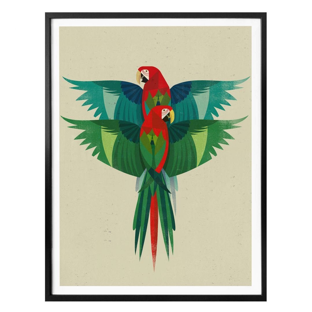 K&L Wall Art Poster Poster Braun Vogel Duo Dschungel Deko Papagei Ara, Kinderzimmer Wandbild modern