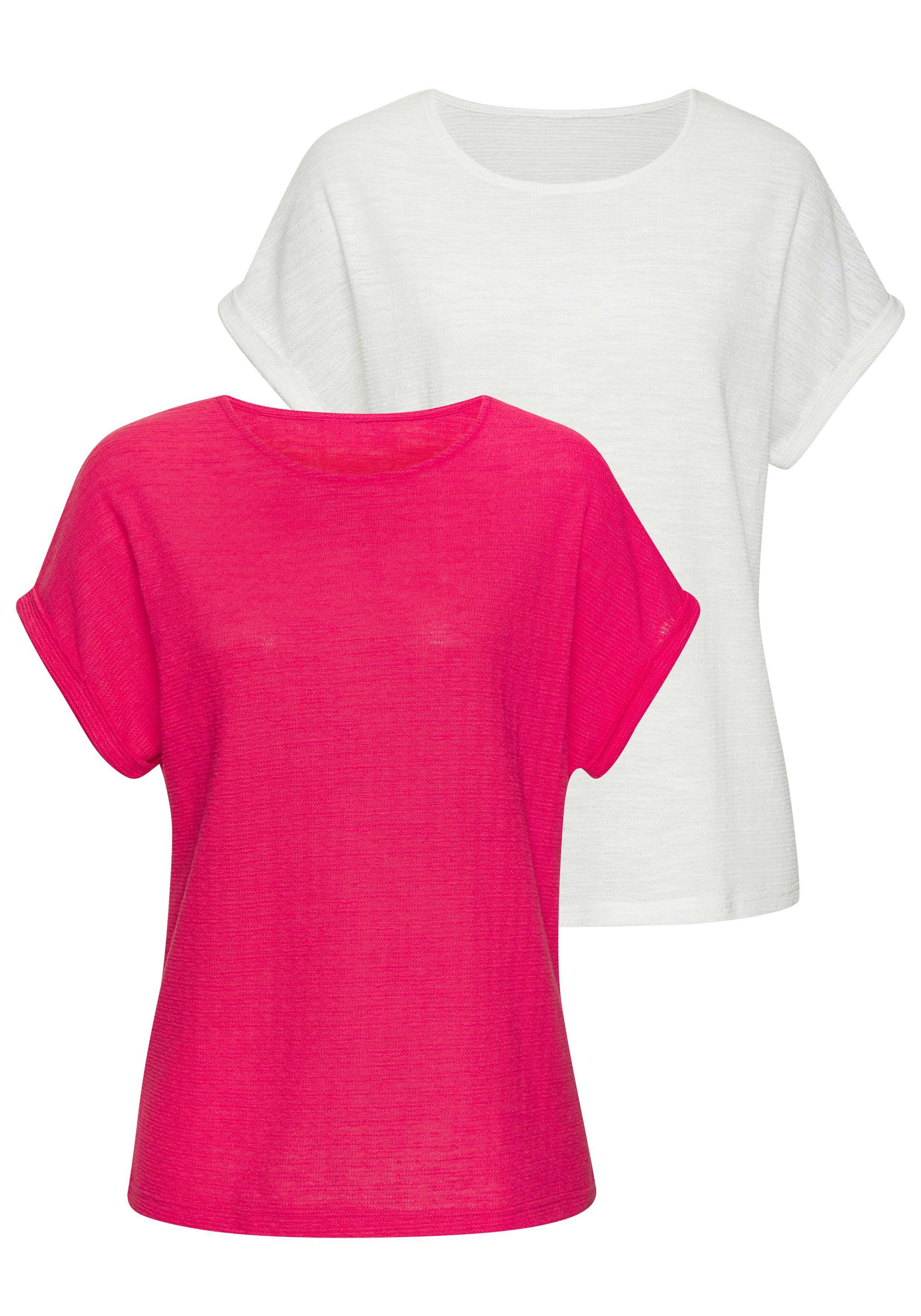 Vivance by Lascana T-Shirt mit modischer Struktur (2er-Pack) aus bügelfreier Qualität mit Baumwolle – Bild 3 von 5