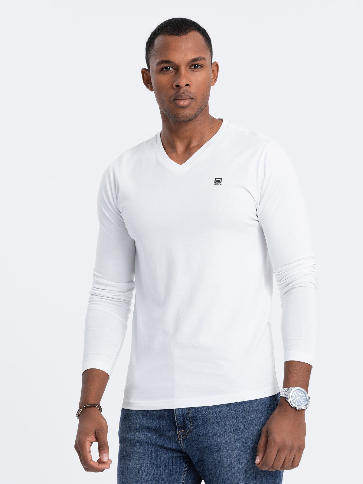 OMBRE Longsleeve Herren-Elastan-Longsleeve mit V-Ausschnitt günstig online kaufen