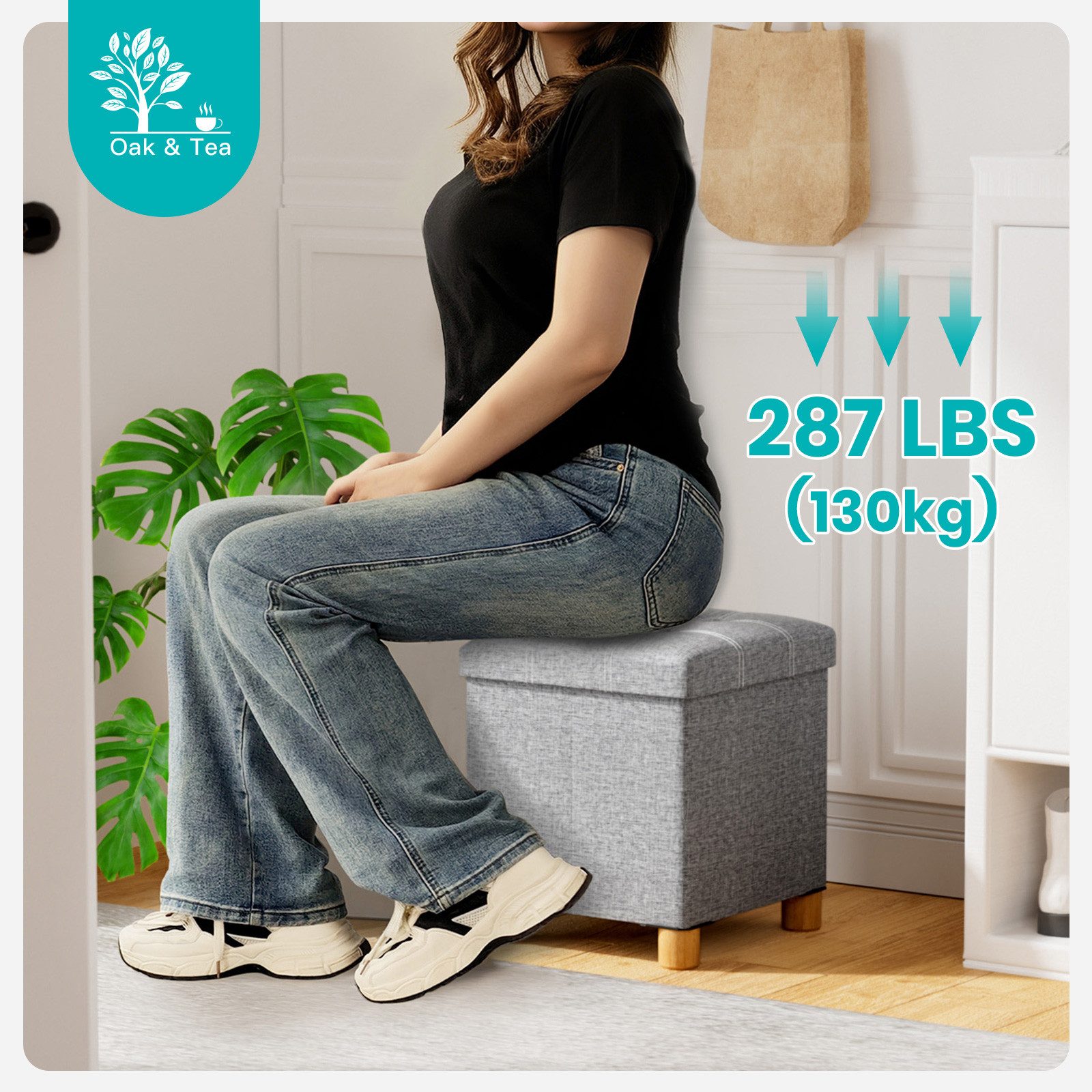 Oak&Tea Stauraumhocker Sitzhocker mit Stauraum – Klappbare Aufbewahrungsbox & Sitzwürfel