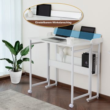 UEV Schreibtisch klappbar,Computertisch für Homeoffice (Bürotisch,Faltbar Tisch,Platzsparend,klapptisch mit Rollen und Regal)