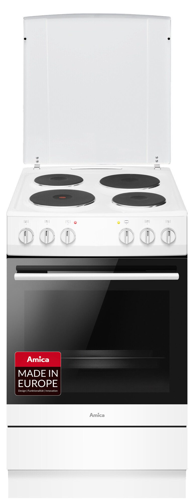 Amica Platten-Standherd Standherd 50cm Massekochfelder Blitzkochplatte Oberhitze Unterhitze, Steam Clean