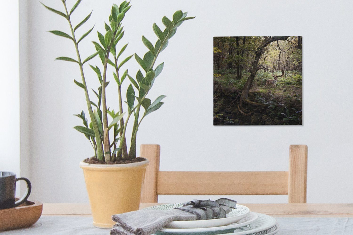 OneMillionCanvasses® Leinwandbild - Leinwand Bilder für Waldtier - (1 St), Wohnzimmer Sonne, Hirsch Schlafzimmer