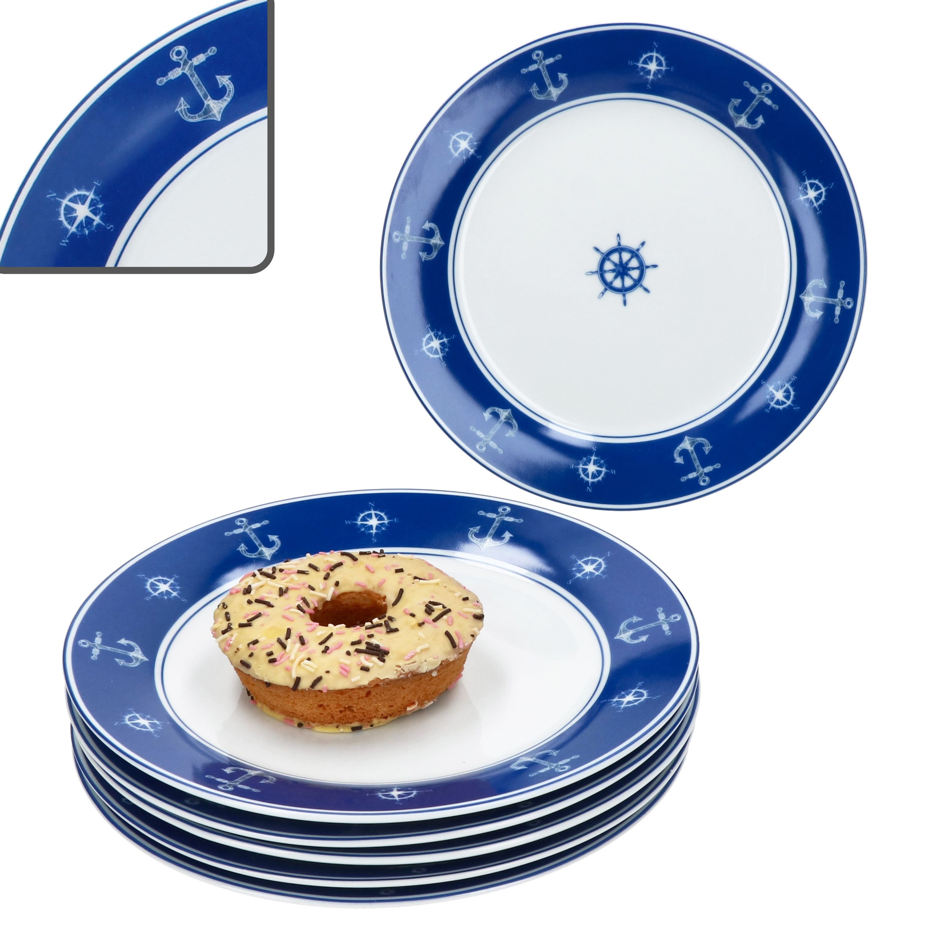 MamboCat Frühstücksteller Ahoi 6er Set Kuchenteller Porzellan 6 Pers Dessert-Teller nautisch