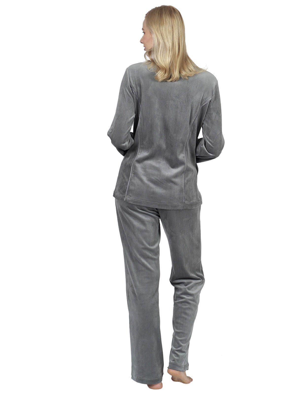 RAIKOU Hausanzug Damen Nicki Hausanzug Homewear mit Freizeitanzug Grau Reißverschluss Paillettenreihen