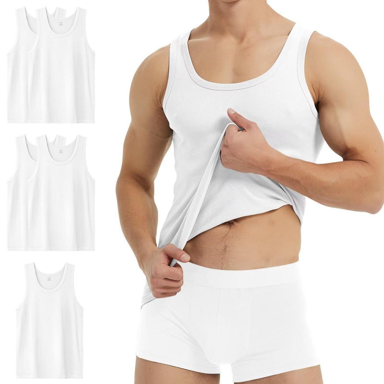 LuxusKollektion Tanktop Unterhemd Herren Feinripp 5er Pack L Weiß