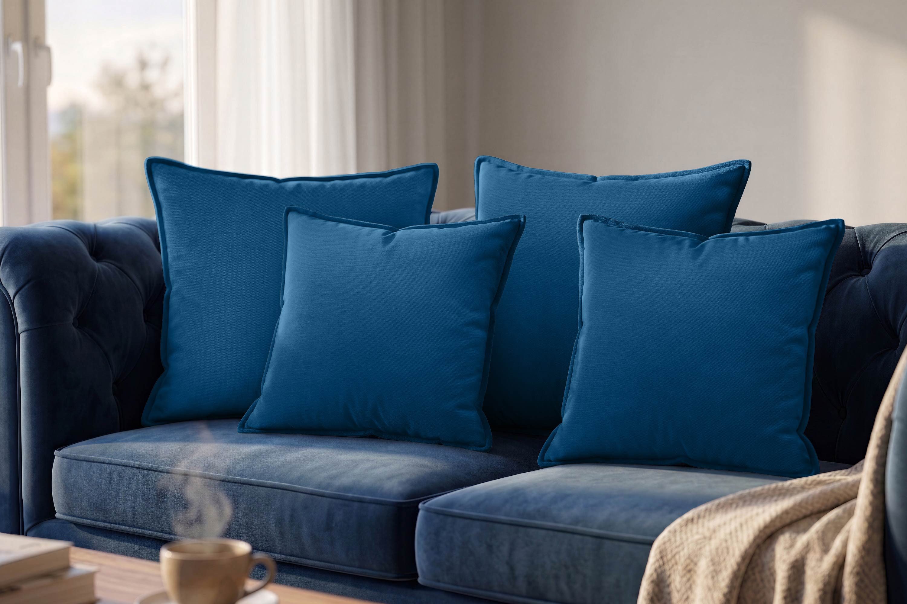 Dekokissen 4er Set Zierkissen Sofakissen Couchkissen mit Reißverschluss