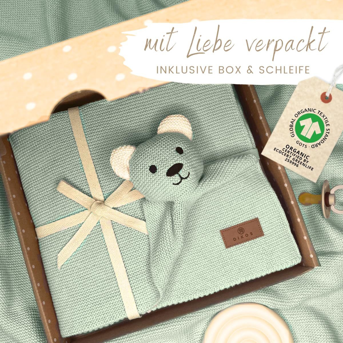 Babydecke DIKOS® Babydecke SCHMUSE-Bär Baby Geschenk Mädchen Junge Geschenk günstig online kaufen