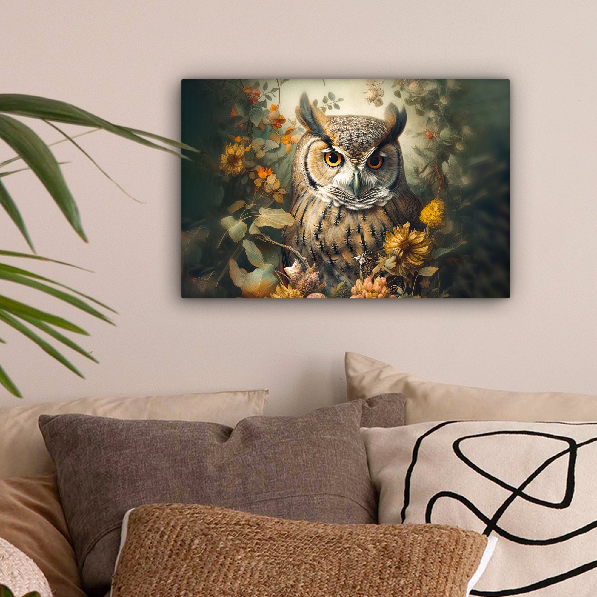 OneMillionCanvasses® Leinwandbild Eule - Vögel - Blumen - Natur, Fotodruck günstig online kaufen