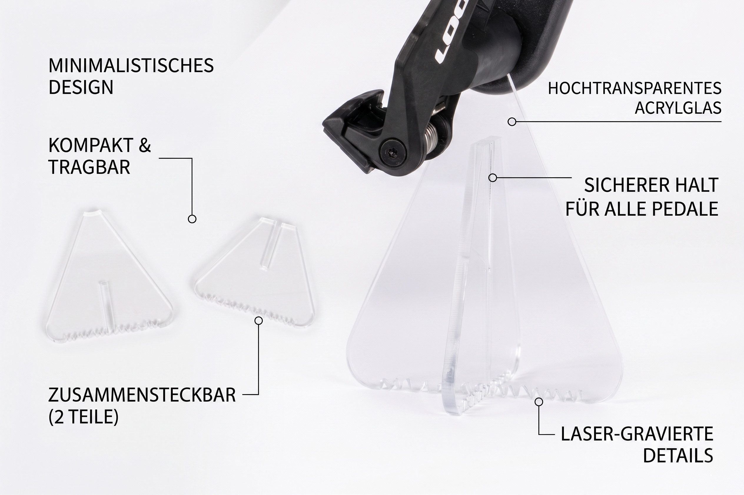 queence Fahrradständer Moderner, transparenter Ständer aus bruchsicherem Acrylglas für Trikot, Die Optik sorgt für eine elegante, nahezu schwebende Präsentation