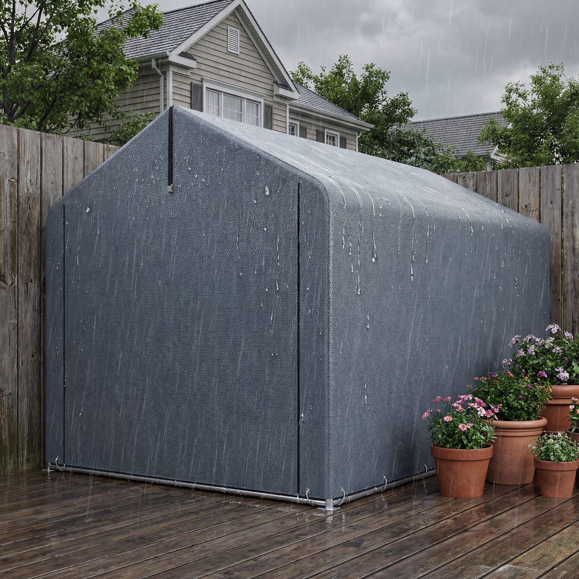 MC Star Gerätezelt Garagenzelt 2,2 x 1,6 m Wasserdicht Gerätezelt, (mit Rolltür Satteldach Stahlrahmen, UV-beständig Grau)