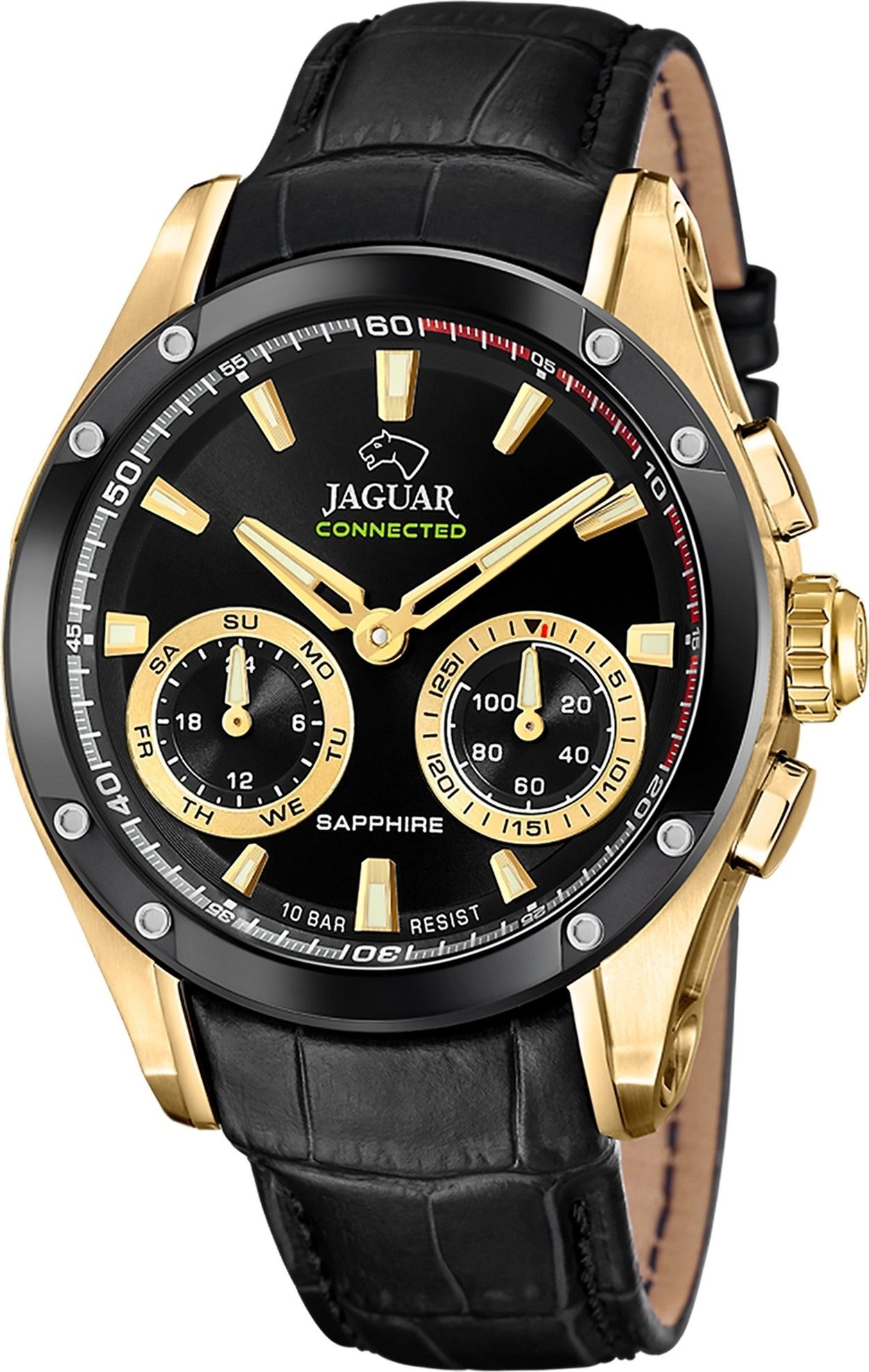 JAGUAR Multifunktionsuhr Jaguar Herrenuhr Leder schwarz Jaguar, (Multifunktionsuhr), Herren Armbanduhr rund, Lederarmband schwarz