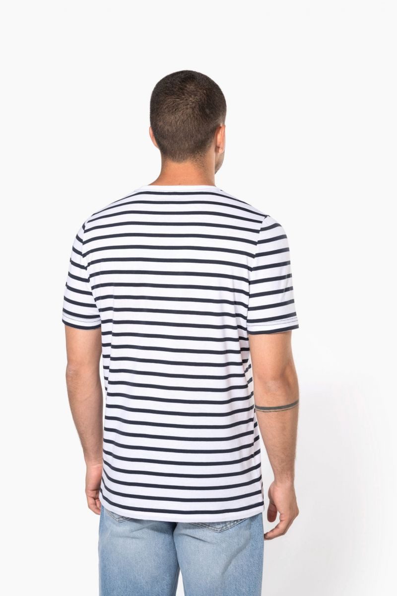 Kariban Rundhalsshirt Herren Gestreiftes Kurzarm-T-Shirt im Marine-Stil mit Tasche