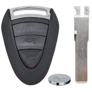 mt-key Auto Schlüssel Gehäuse 2 Tasten + 1x Rohling HAA + 1x passende CR2032 Knopfzelle, CR2032 (3 V), für Porsche 997 Funk Fernbedienung
