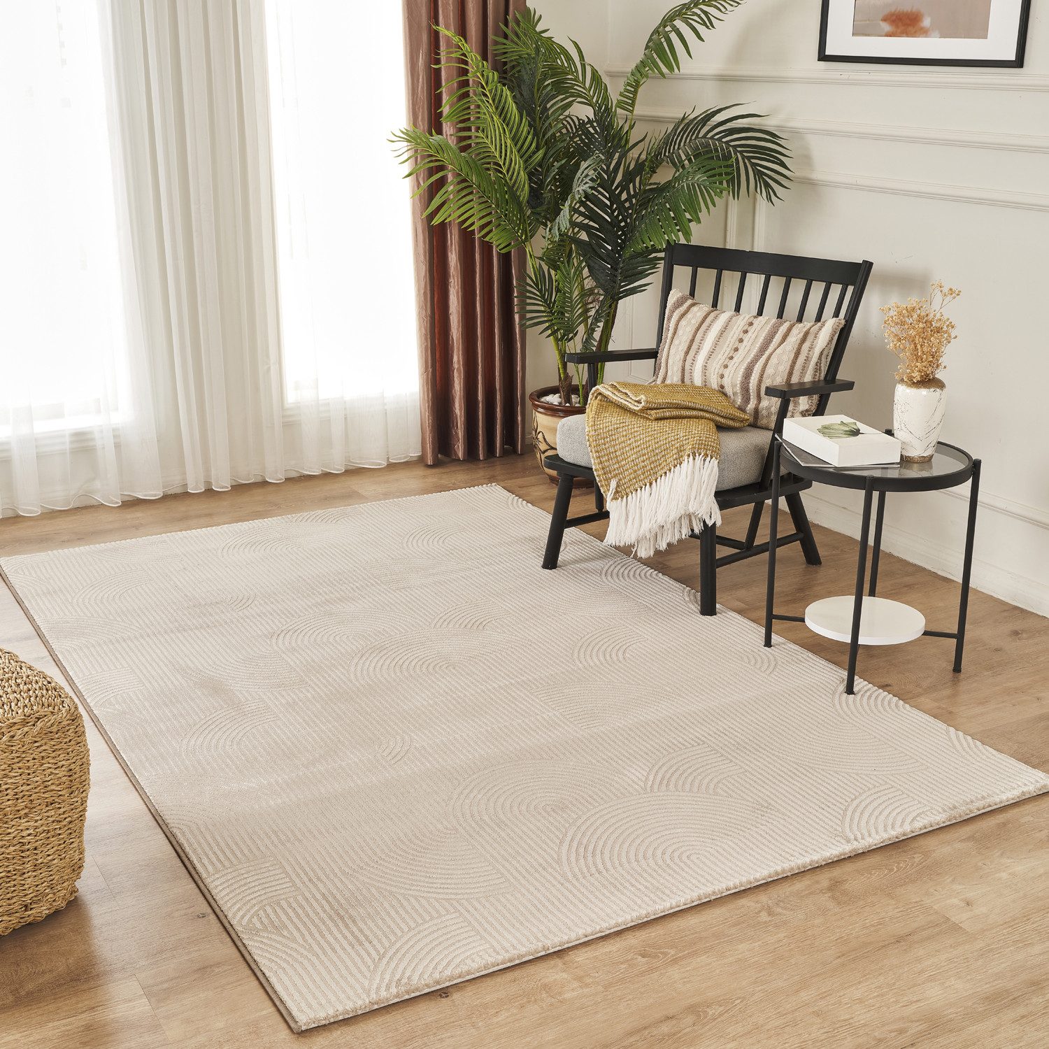 Carpetilla Teppich Teppich Wellenmuster Wohnzimmer Weich Qaulitativ Robust, Teppich Wohnzimmer 3D effekt Boho Einfarbig hoch-tief Wellen