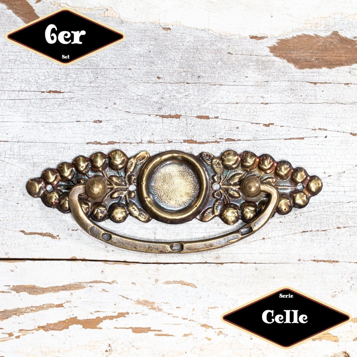 Möbelbeschlag Schubladengriff,Serie"Celle",6er Pack, Eisen in Messing