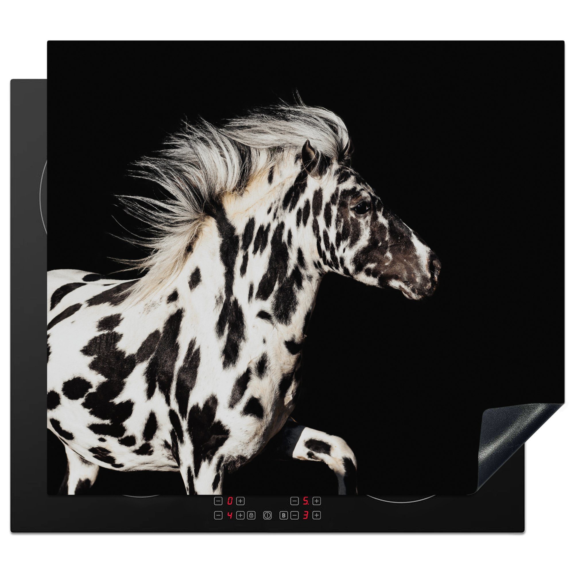 MuchoWow Herdblende-/Abdeckplatte Pferd Ceranfeldabdeckung Vinyl, (1 für Induktionsmatte Dots 59x52 cm, die küche, - Schwarz, tlg), 