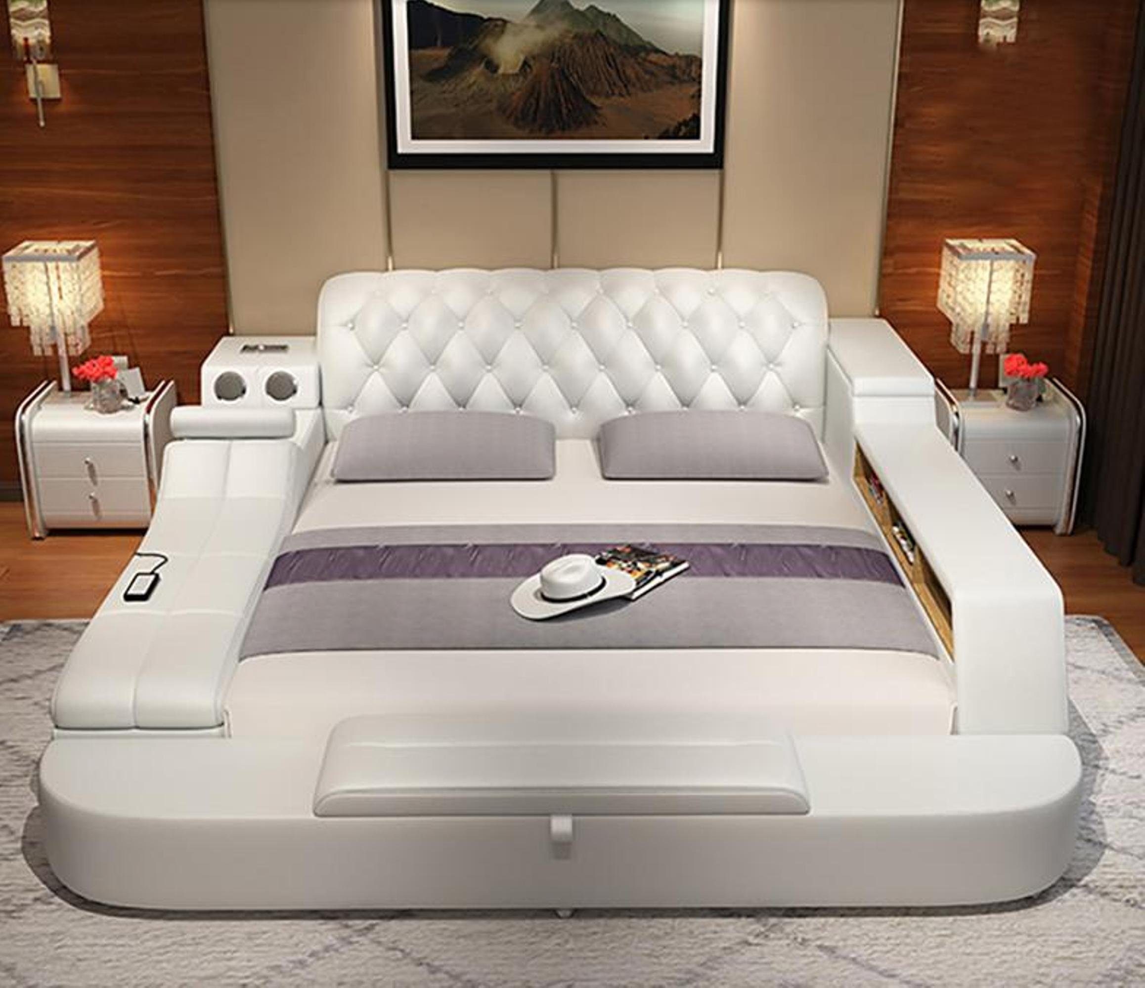 JVmoebel Bett Design Bett XXL Big Betten Leder Hotel Polster 180x200 Multifunktion Weiß