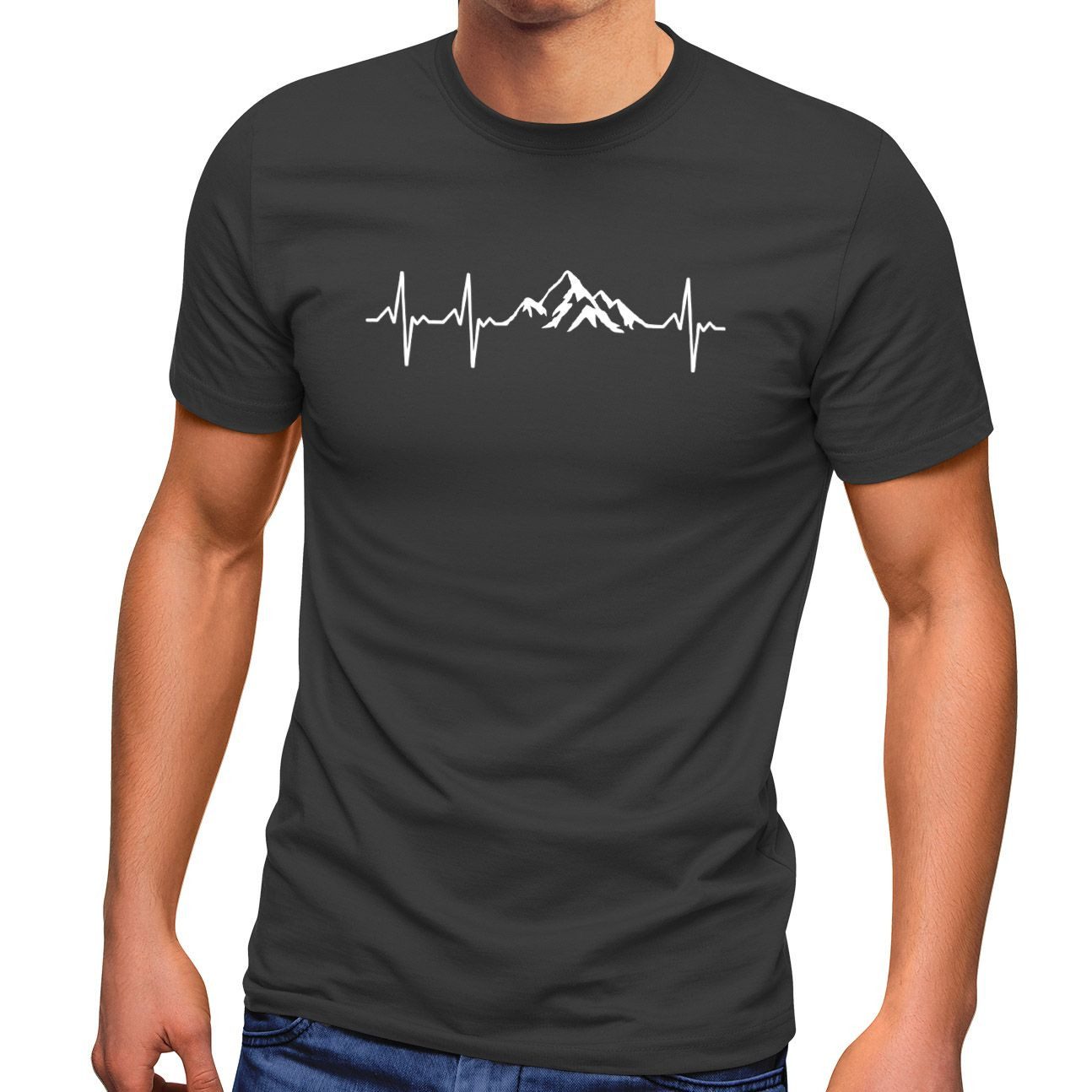 MoonWorks Print-Shirt Herren T-Shirt Berge Wandern Herzschlag Puls EGK Geschenk für mit Print