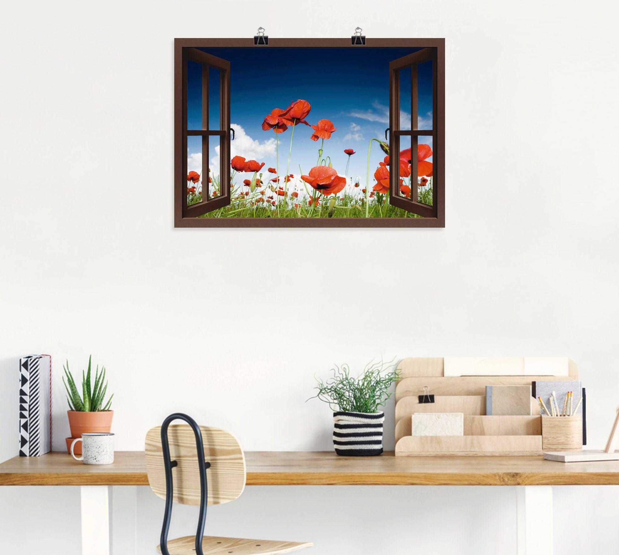 Artland Wandbild St), Leinwandbild, mit Wandaufkleber (1 oder Mohnblumen, als Größen Feld in Fensterblick Poster Fensterblick versch