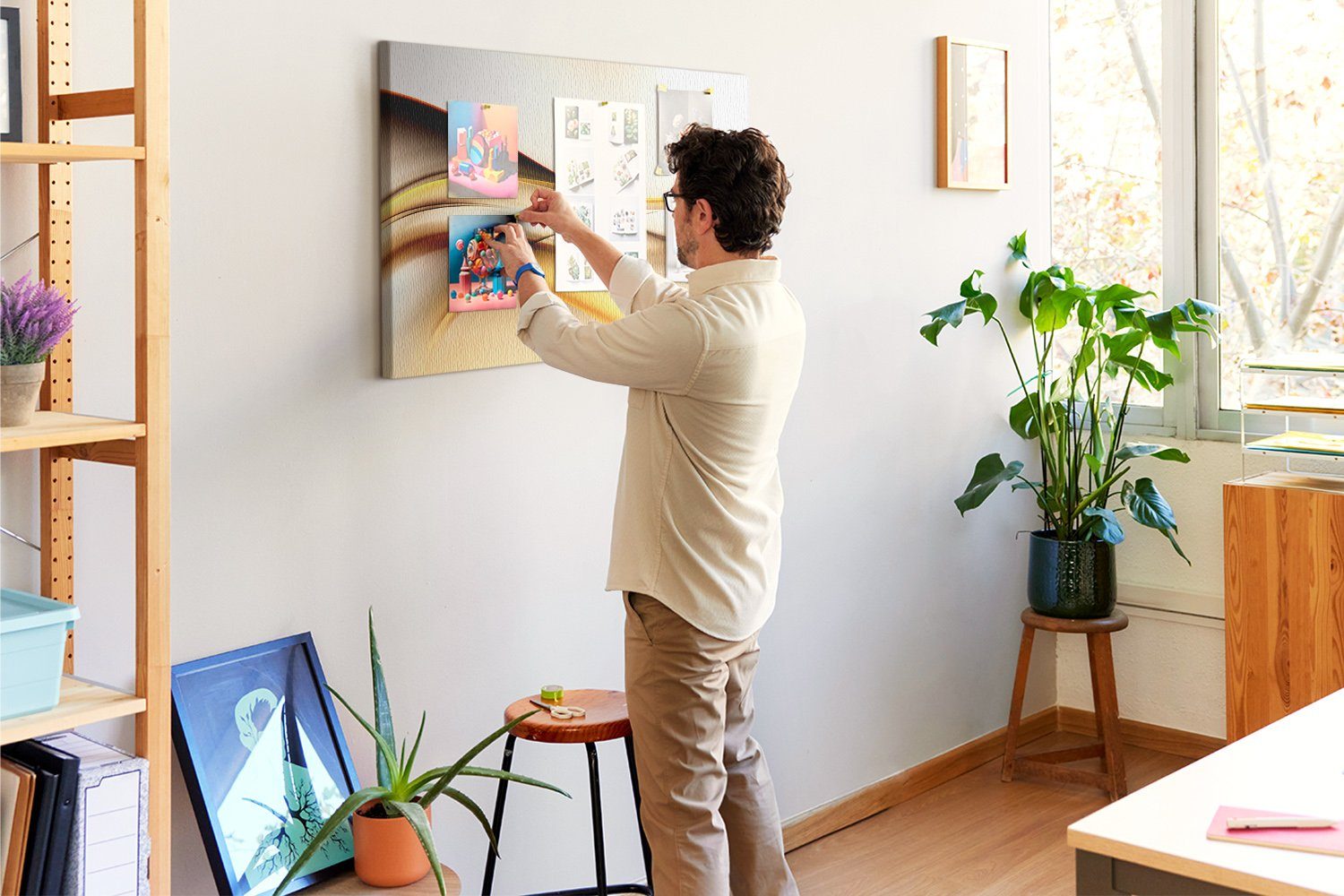 Tulup Pinnwand Abstrakt Memoboard Korktafel XXL 100 cm x 70 cm mit 100 Stk. Pinnadeln