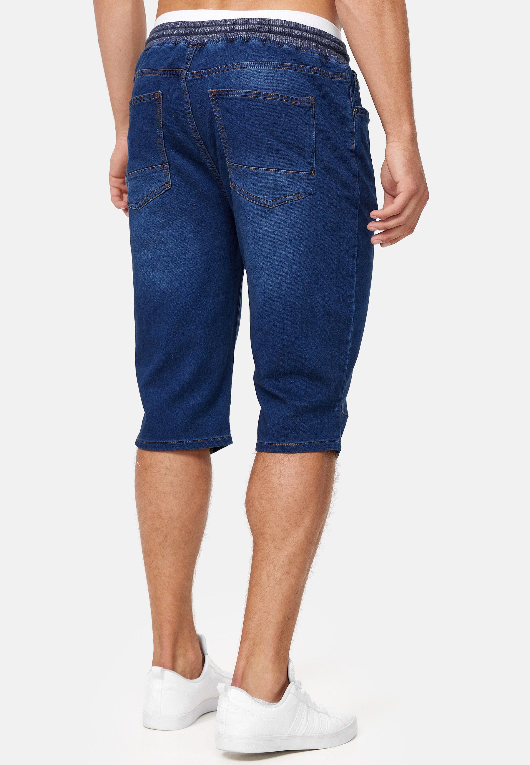 Indicode Jeansshorts Herren Vasile Jeans Shorts Herrenshorts im Used-Look mit Kordelzug am Bund