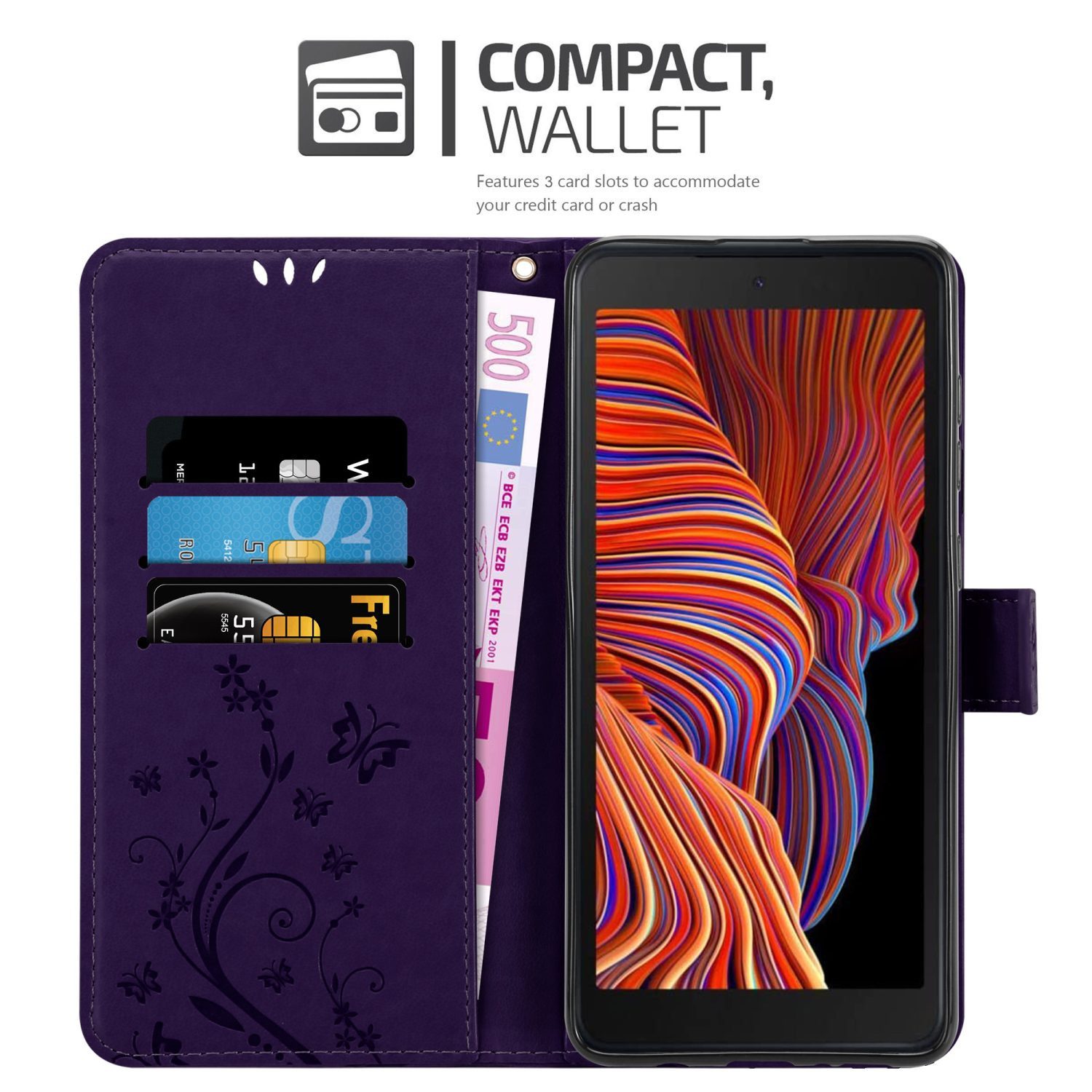 Cadorabo Handyhülle für Samsung Galaxy XCover 5 Hülle Samsung Galaxy XCover 5, Hülle Schutzhülle Blumen Flower mit Standfunktion Kartenfach Magnet