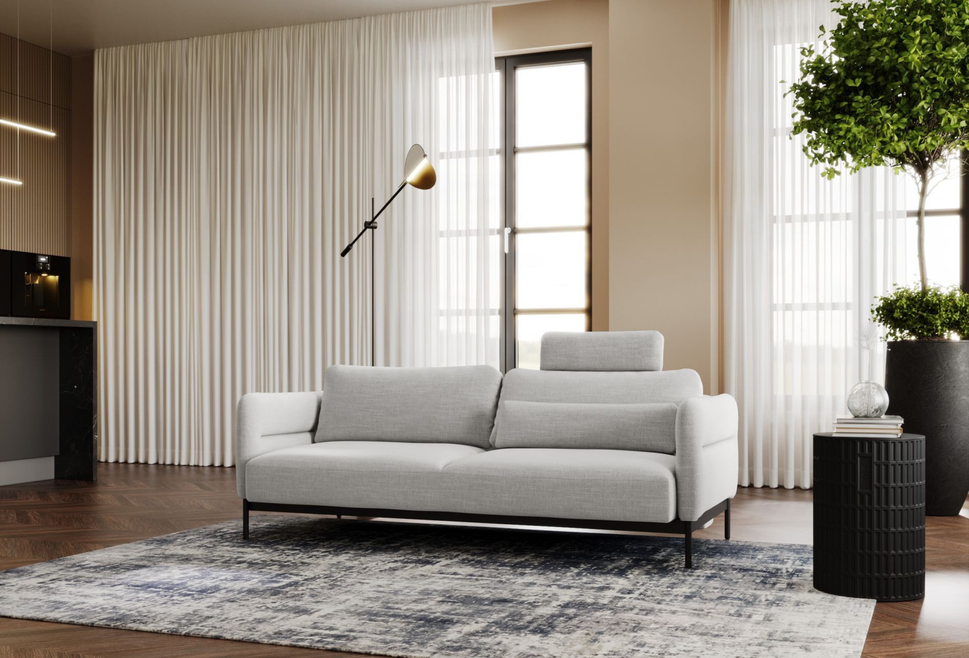 Selsey Schlafsofa SOLIANERO, mit Schlaffunktion, hohen Metallbeinen und herausziehbarem Kopfteil
