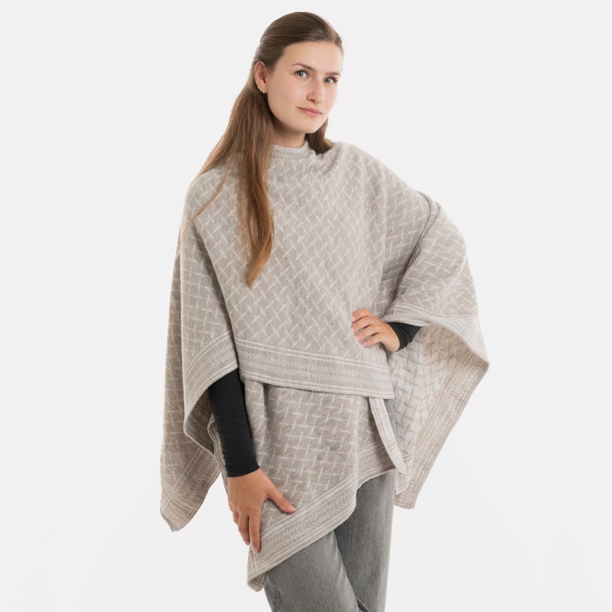 Knit Factory Poncho Dusk Poncho Cape Iced Clay/Beige (1-St) Strick Poncho für Frauen