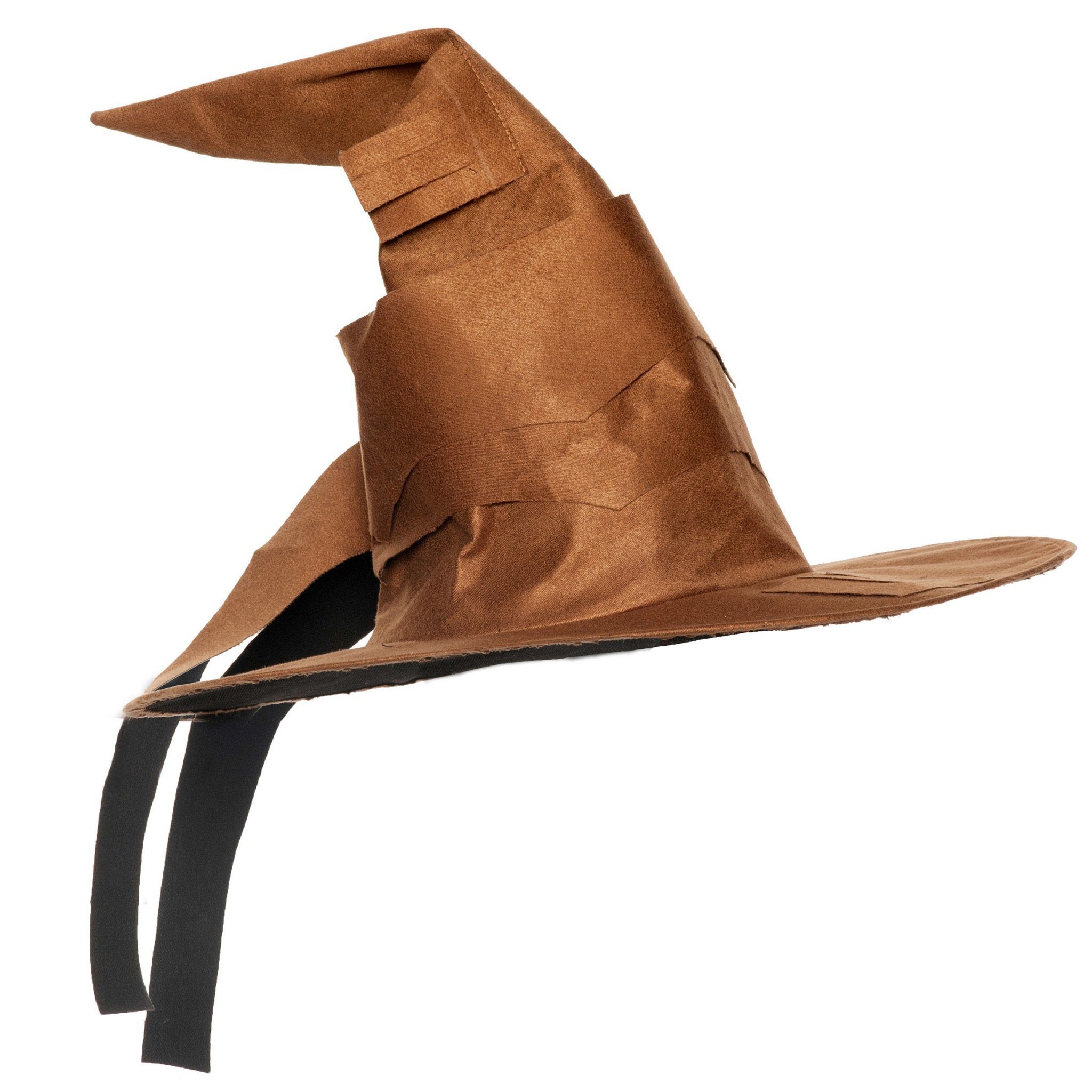Underwraps Zauberer-Kostüm Wizard Hexenhut braun - Halloween Kostüm Damen, Brauner Hexen- und Zaubererhut mit geknickter Spitze