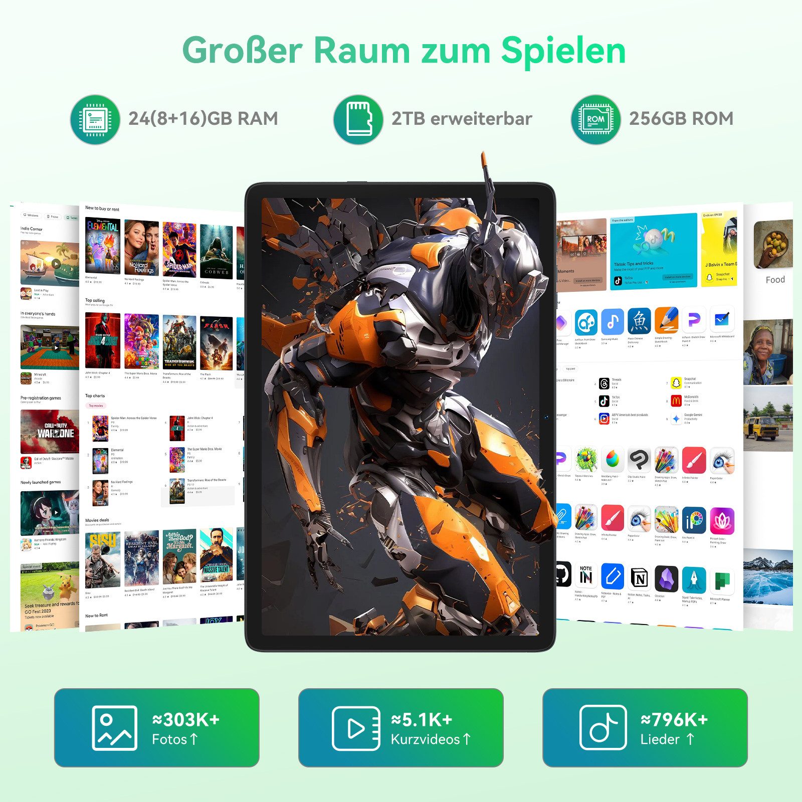 BESTTAB 10" Android 16 Set WiFi 256GB Tablet (10", 256 GB, Android 16, Android 16, mit Stift/Maus/Tastatur, Gemini Al)