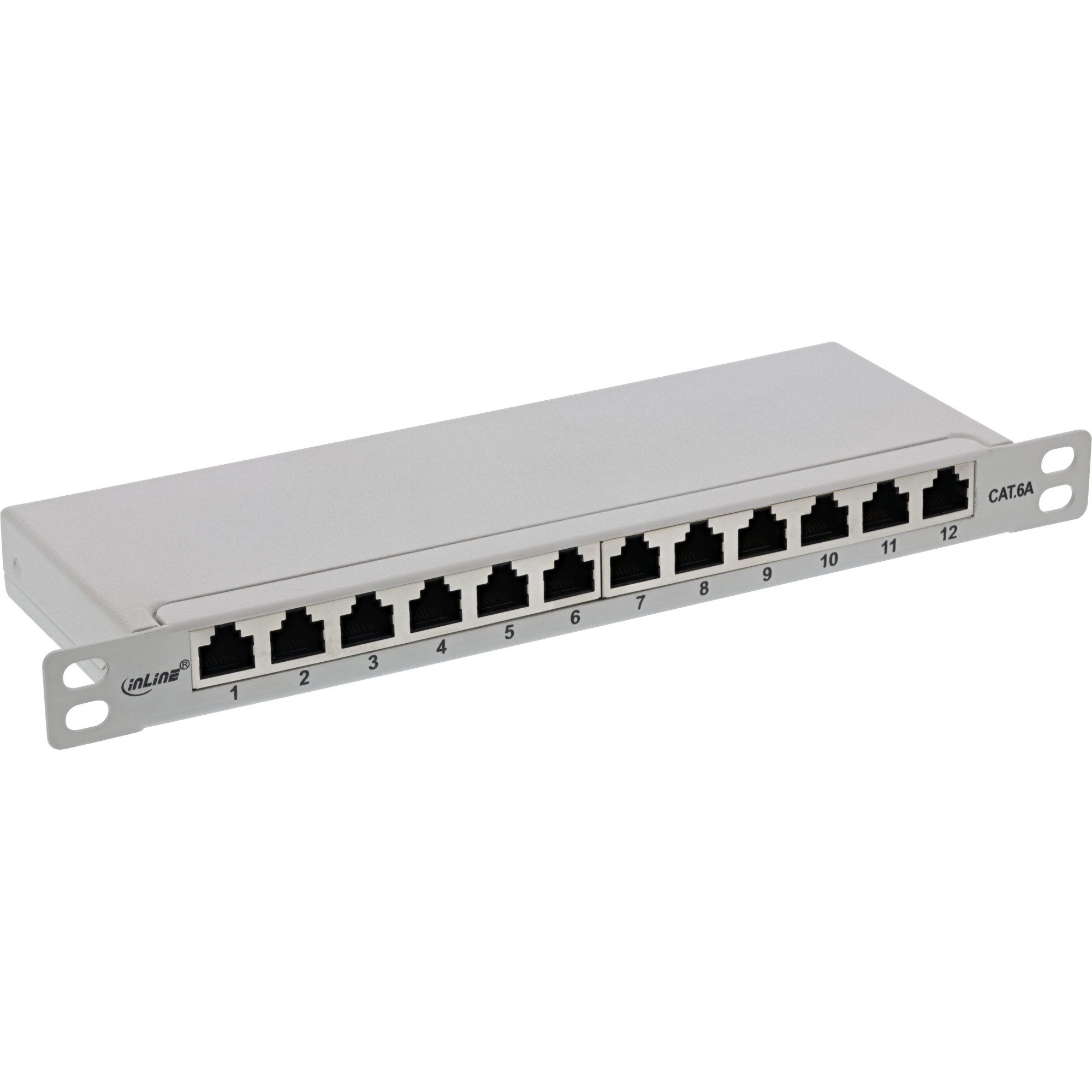 Cat.6A 12-fach 10" 0,5HE lichtgrau, RAL7035 Netzwerk-Patch-Panel