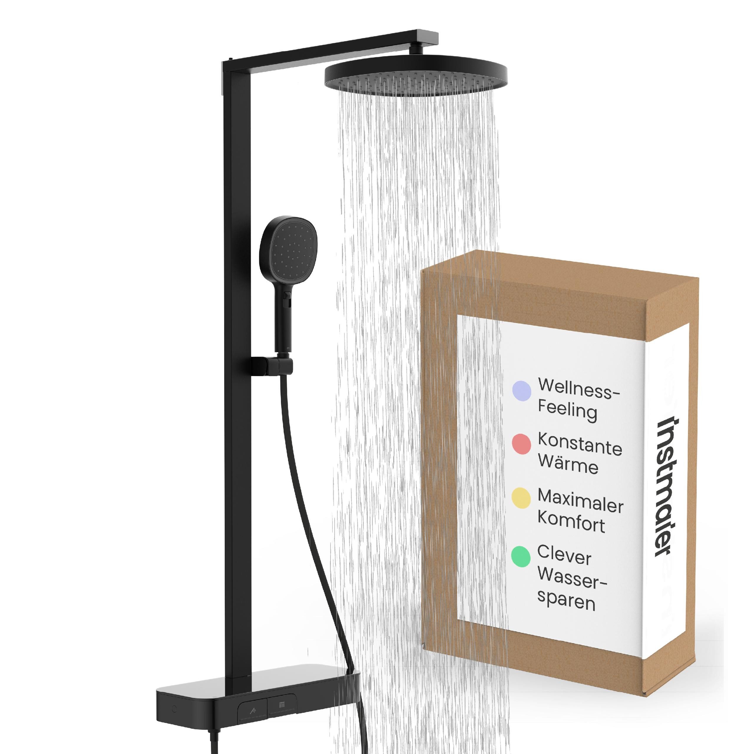instmaier Duschsystem Cleo, 3 Strahlart(en), Design-Thermostat für konstante Wassertemperatur