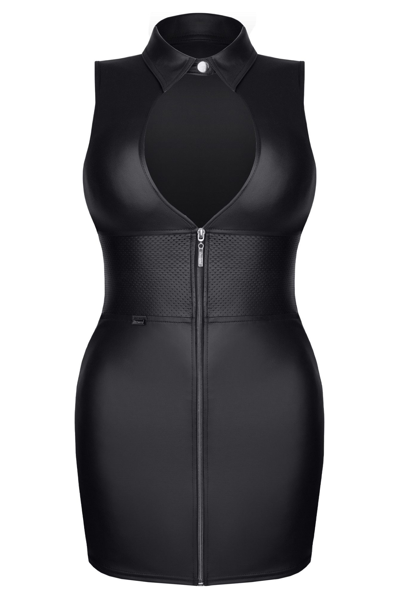 Demoniq Minikleid Schwarzes erotisches Damen Dessous Minikleid aus Wetllook Material mit