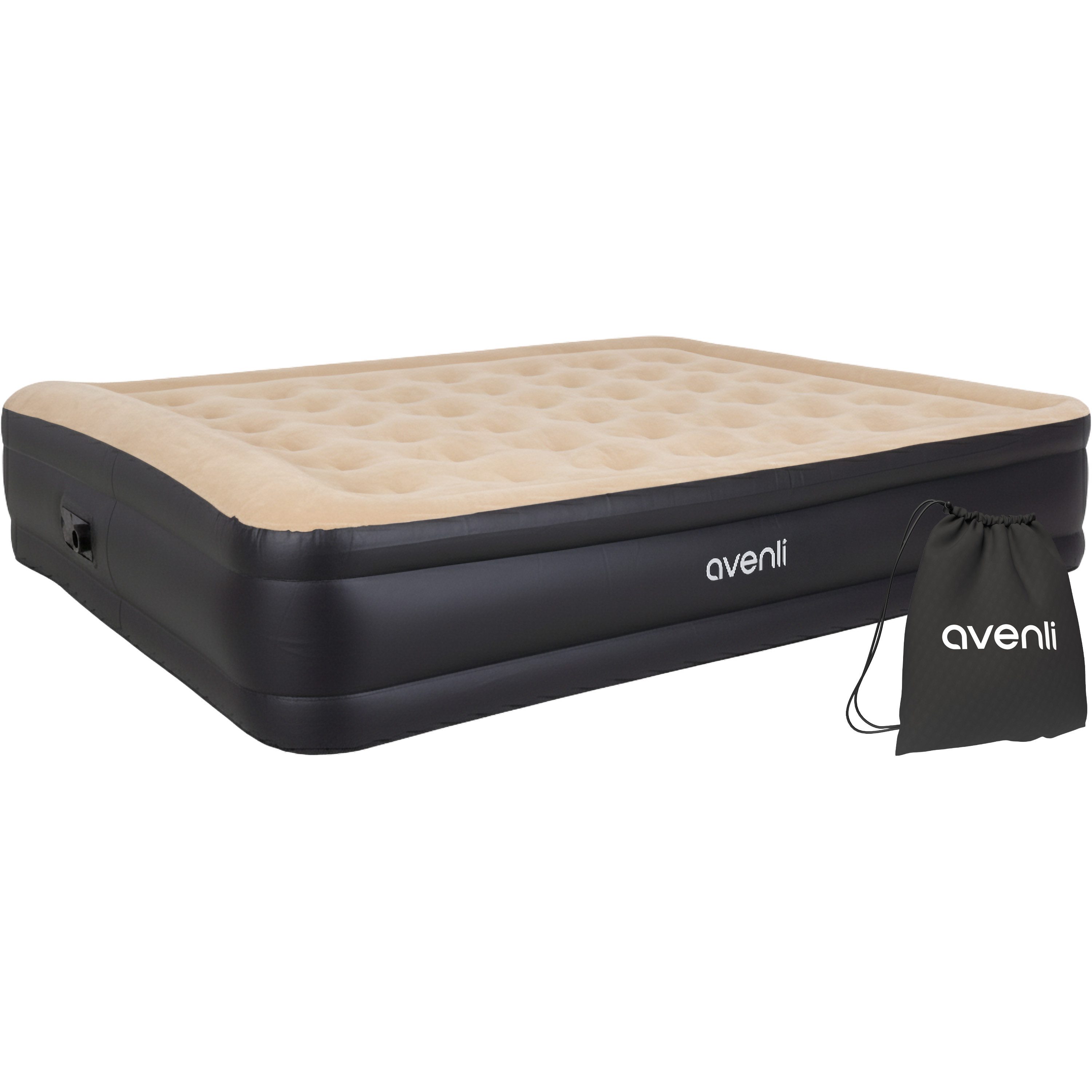 Avenli SUP-Finne Luftbett selbstaufblasend 2 Personen 203x157x47cm Queen-Size (Gästebett Matratze mit integrierter Elektropumpe, 1-St., Reisebett elektrisch mit weicher beflockter Oberfläche), aufblasbar mit Pumpe und Tragetasche