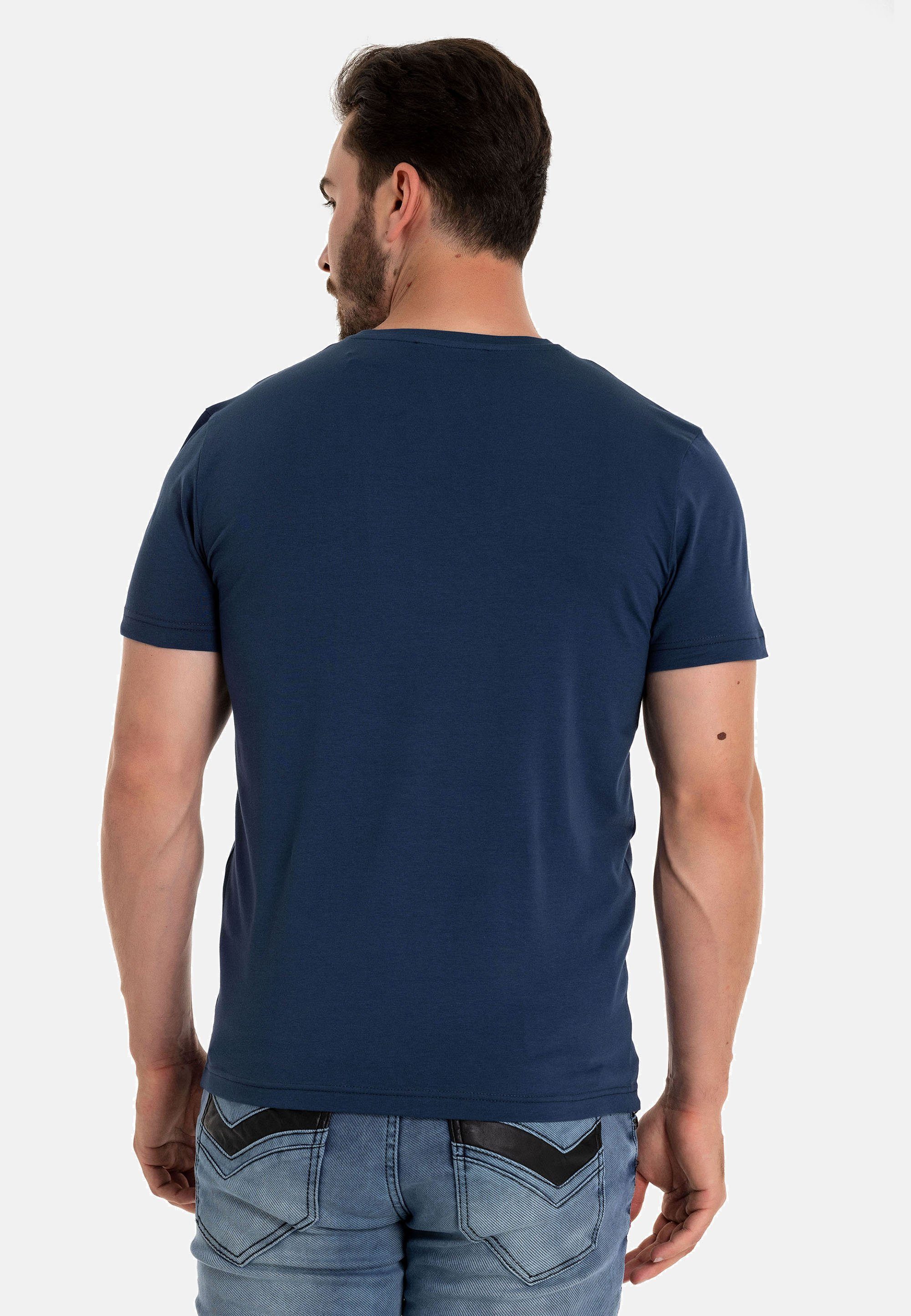 T-Shirt blau Baxx CT717 trendigem mit Markenprint Cipo &