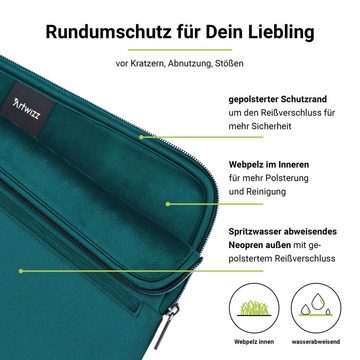 Artwizz Laptop-Hülle Neoprene Sleeve Pro, Notebook Schutzhülle mit Zubehör-Fach, Petrol 13 Zoll, MacBook Air 13" (2018-2024), MacBook Pro" 13 (2016-2020)