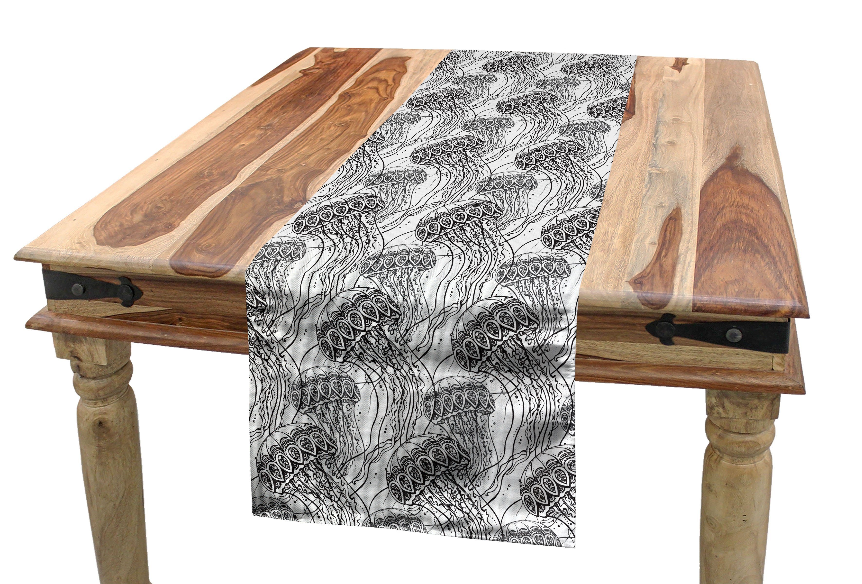 Abakuhaus Tischläufer Esszimmer Küche Rechteckiger Dekorativer Tischläufer, Qualle Zentangle Ozean Creature