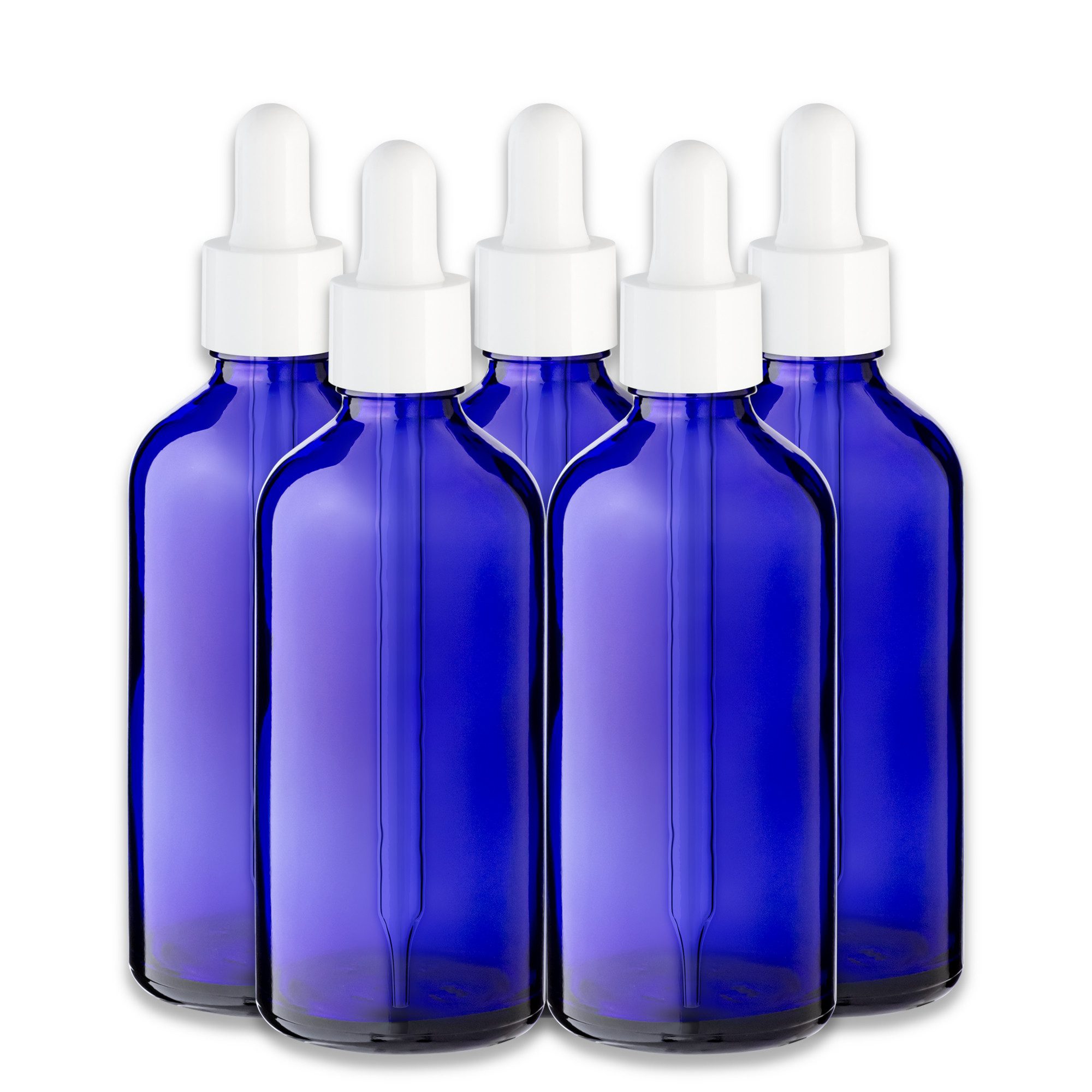CK Verpackung GmbH Pipettenflasche 5x Blaue Glasflasche 100 ml mit weißer Pipette Tropfflasche für Öl Set