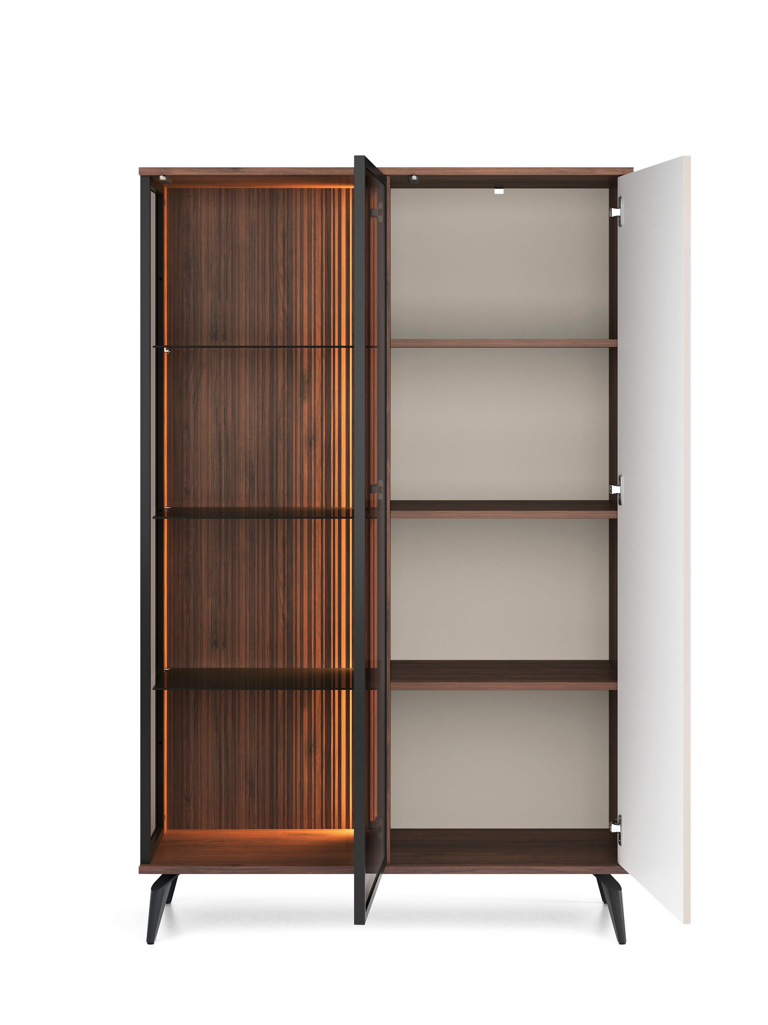 yourhouse24 Vitrine Vici mit LED-Beleuchtung Kaschmir/Walnuss