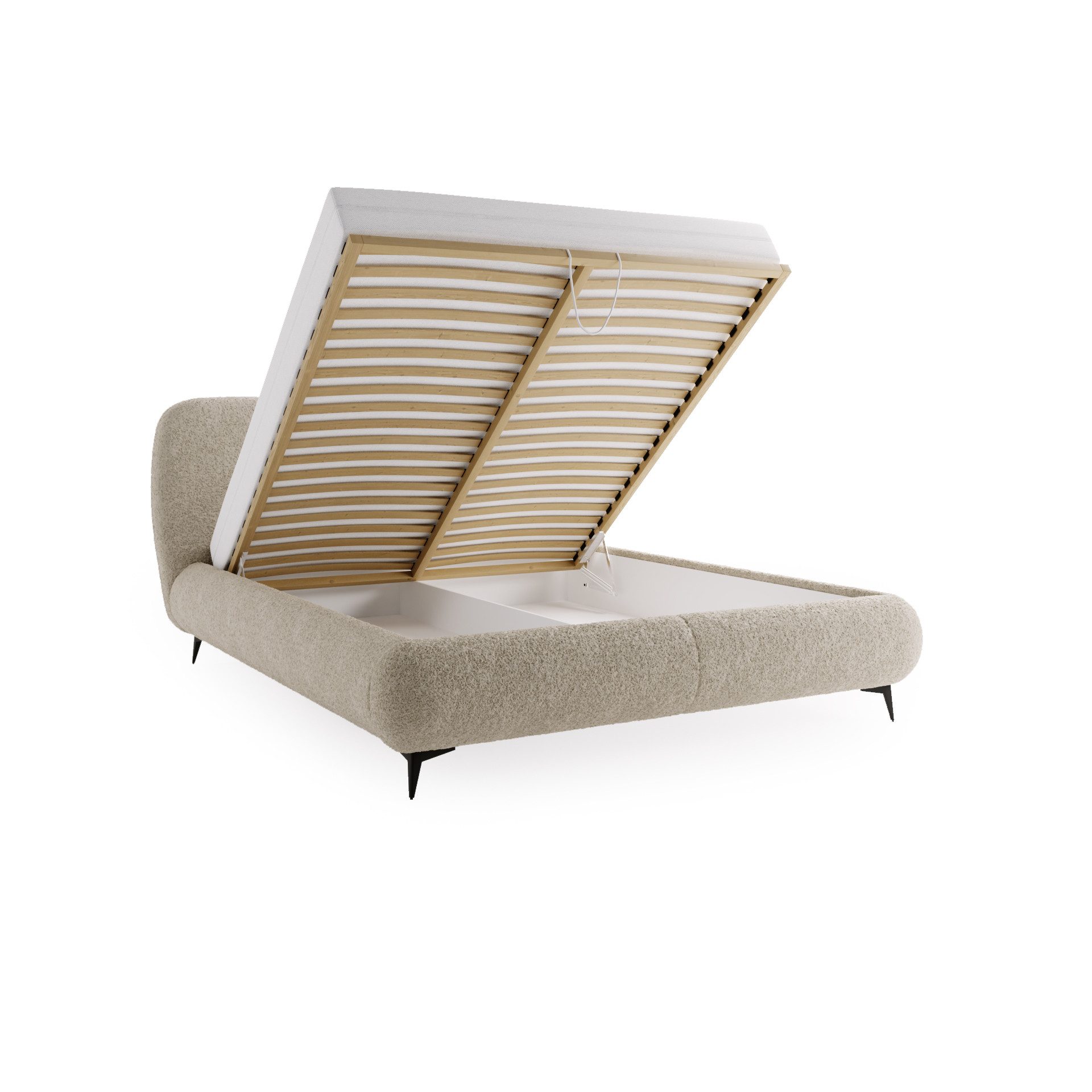Compleo Polsterbett mit gepolstertem Kopf- & Fußteil, Bett mit Bettkasten Japandi-Stil